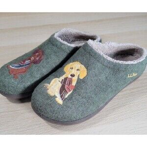 L L Bean Daybreak Scuff Slippers US 8 Embroidered Puppies Dogs Clogs House Shoes